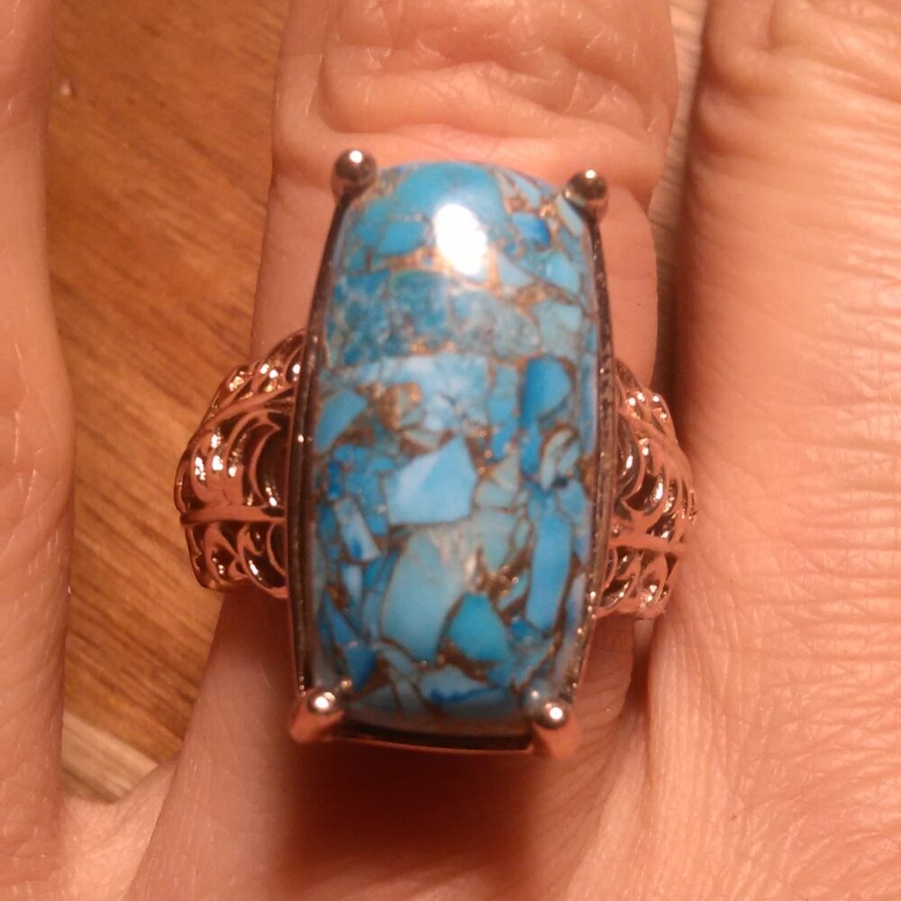Matrix Chestnut Brine Turquoise Solitaire Copper Ring (Size 6) - Picture 13 of 16